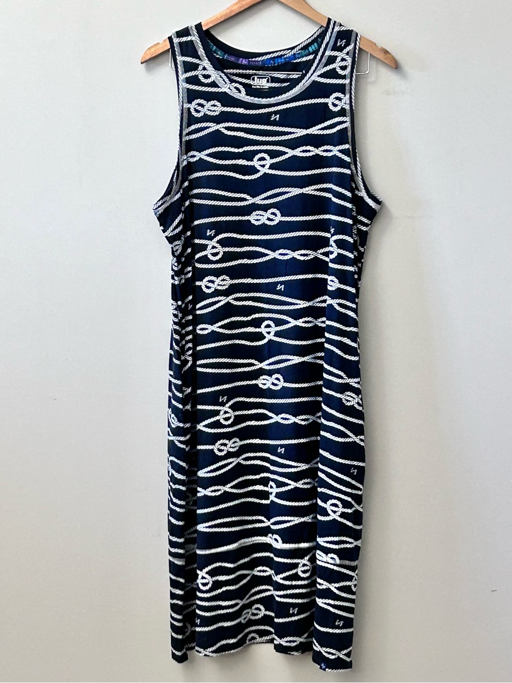 LUG Hopscotch Navy Blue Nautical Rope Sleeveless Lounge Dress Cotton Blend Sz L